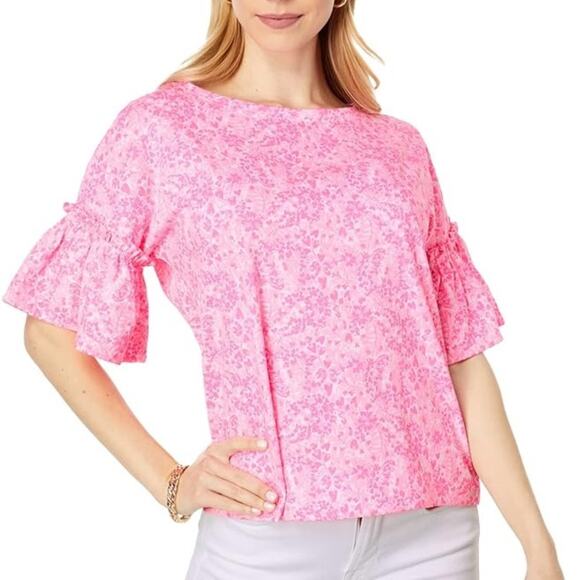 Lilly PulitzerNWT Womens Ziva Top Pink Shandy Invest A Gator Floral Neon Pink